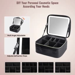 Travel Makeup Bag With LED Lighted Mirror, Makeup Train Case With Adjustable Dividers For Home,Gift,Vacation