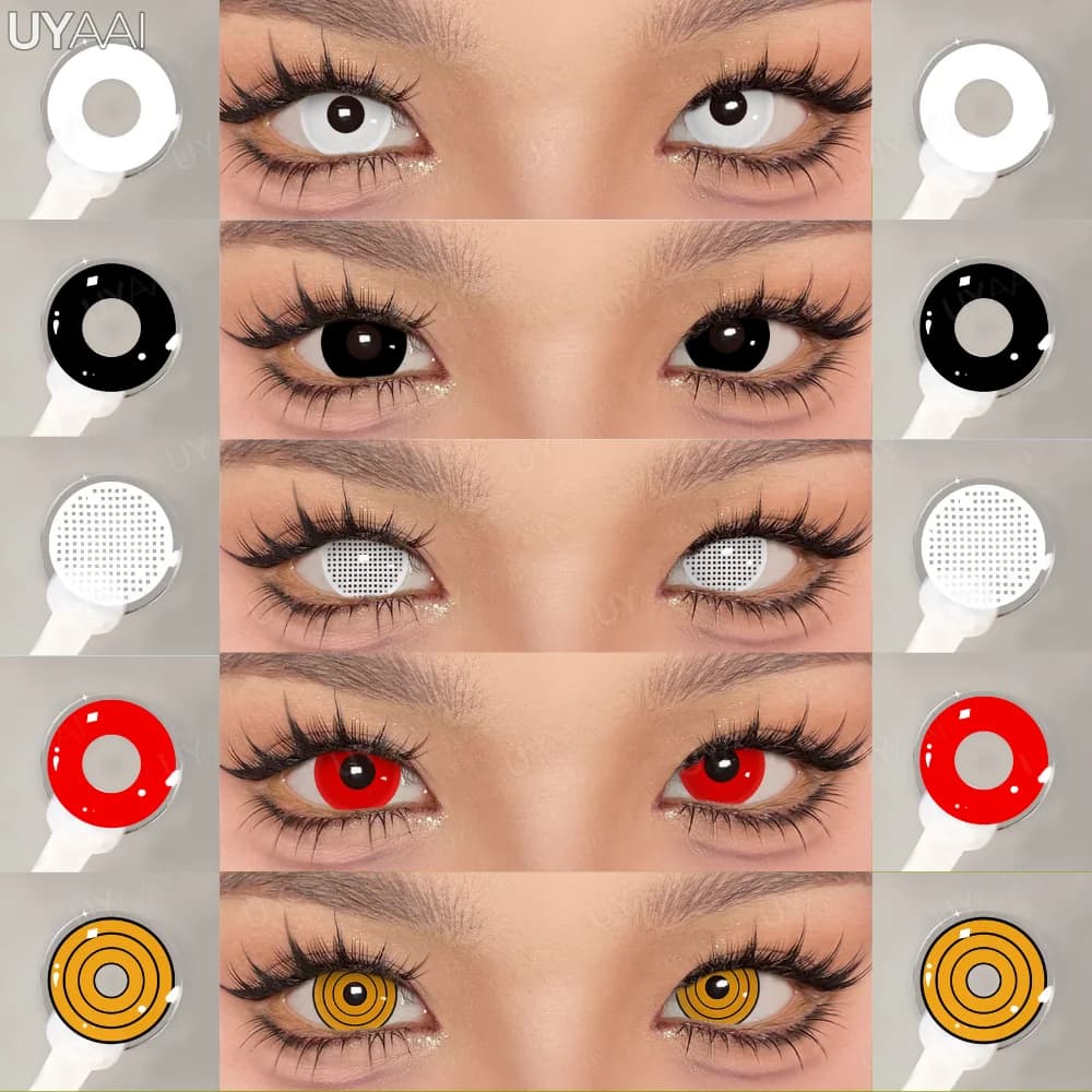 UYAAI 1 Pair Cosplay White Colored Contact Lenses Black Lenses Halloween Beauty Makeup Lens Vampire Red Lenses Anime Colorcon