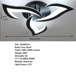 36W Creative Flower Shape Ceiling Lamp,Modern LED Ceiling Light,Black Acrylic Ceiling Light,52 cm Cool White Light 6500K