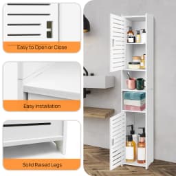 DayPlus 5-Tier Tall Bathroom Floor Cabinet, Waterproof Bathroom Storage Cabinet with Door and Shelves, Free Standing Cabinet