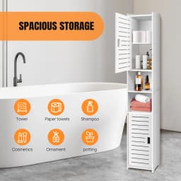DayPlus 5-Tier Tall Bathroom Floor Cabinet, Waterproof Bathroom Storage Cabinet with Door and Shelves, Free Standing Cabinet