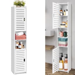 DayPlus 5-Tier Tall Bathroom Floor Cabinet, Waterproof Bathroom Storage Cabinet with Door and Shelves, Free Standing Cabinet