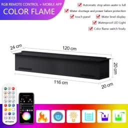 Realistic 3D multi-color flame, intelligent atomization fireplace, TuYA APP control, electric steam electric fireplace, adjustab