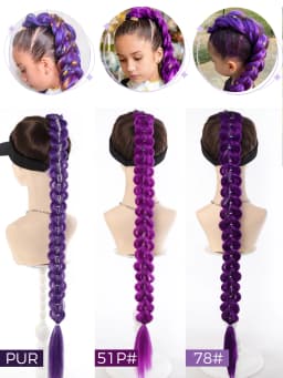 32inch Braided Purple Hair Ponytail with Tinsel Hair Wig Super Extensions Shiny Tinsel Hair for Kids Christmas Cosplay Rumi Hair