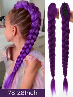 32inch Braided Purple Hair Ponytail with Tinsel Hair Wig Super Extensions Shiny Tinsel Hair for Kids Christmas Cosplay Rumi Hair