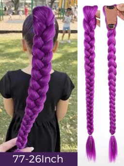 32inch Braided Purple Hair Ponytail with Tinsel Hair Wig Super Extensions Shiny Tinsel Hair for Kids Christmas Cosplay Rumi Hair