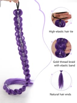 32inch Braided Purple Hair Ponytail with Tinsel Hair Wig Super Extensions Shiny Tinsel Hair for Kids Christmas Cosplay Rumi Hair