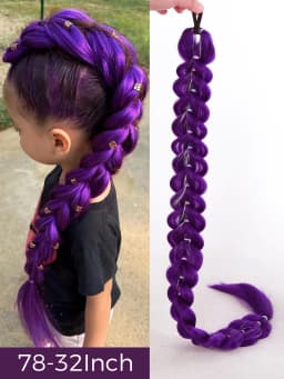 32inch Braided Purple Hair Ponytail with Tinsel Hair Wig Super Extensions Shiny Tinsel Hair for Kids Christmas Cosplay Rumi Hair