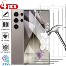 NNBILI 4PCS Full Cover Tempered Glass For Samsung Galaxy S24 S25 S26 Ultra S26 Fingerprint Screen Protector Protective HD Glass