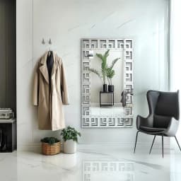 Wisfor Art Decorative Wall Mirror 48”×28”Rectangle Grecian Venetian Mirror Sliver Accent Mirror for Wall Decor Living Room