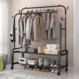 【Lifeideas】Double-Rod Clothes Rack with Wheels