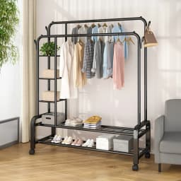 【Lifeideas】Double-Rod Clothes Rack with Wheels