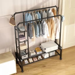 【Lifeideas】Double-Rod Clothes Rack with Wheels
