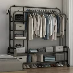 【Lifeideas】Double-Rod Clothes Rack with Wheels
