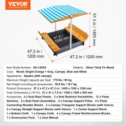 SucceBuy Sandbox with Cover in Square Sand Box Sand Pit with 4 Corner Seating and Bottom Liner Kids Sandbox for Outdoor for Kids