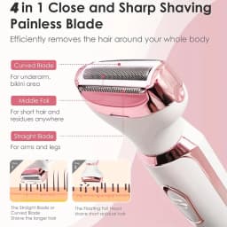 4 in 1 Lady Shaver Electric Hair Removal USB Rechargeable Painless Epilator Trimmer Wet & Dry Shaving Set for Face Eyebrow Nose Bikini Legs Underarm Body