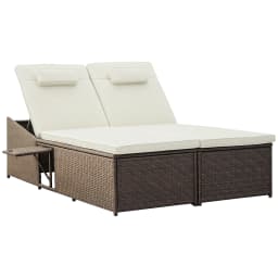 Outsunny 2 Seater Double Rattan Sun Lounger Recliner Day Bed Outdoor Wicker Weave Furniture Sofa w/ Fire Retardant Cushions