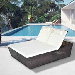 Outsunny 2 Seater Double Rattan Sun Lounger Recliner Day Bed Outdoor Wicker Weave Furniture Sofa w/ Fire Retardant Cushions