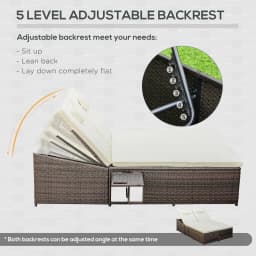 Outsunny 2 Seater Double Rattan Sun Lounger Recliner Day Bed Outdoor Wicker Weave Furniture Sofa w/ Fire Retardant Cushions