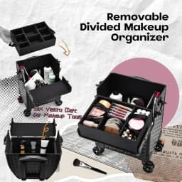 Professional Makeup Train Case on Wheels, Extra Large Cosmetic Case Rolling Makeup Case Trolley Makeup Organizer with Wheels