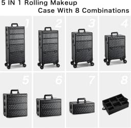 Professional Makeup Train Case on Wheels, Extra Large Cosmetic Case Rolling Makeup Case Trolley Makeup Organizer with Wheels