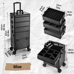 Professional Makeup Train Case on Wheels, Extra Large Cosmetic Case Rolling Makeup Case Trolley Makeup Organizer with Wheels