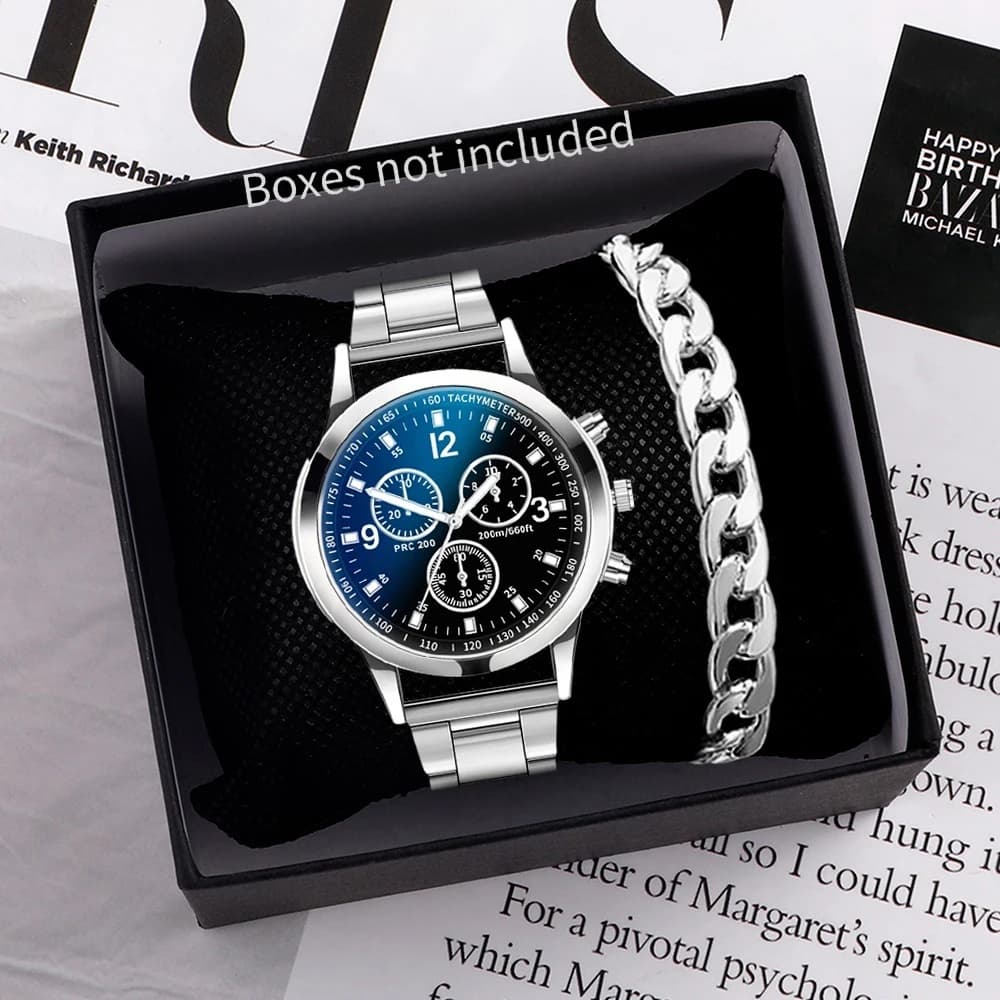 1/2PCS Men Business Watches Fashion Men's Steel Band Quartz Watch with Bracelet（Box not Included）