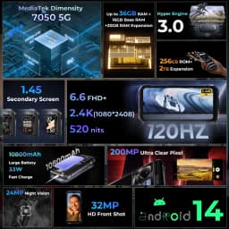 [Ship from DE] HOTWAV Hyper 7 Pro 5G Rugged Phone 200MP Android 14 6.6'' 120Hz Smartphone 36(16+20)GB 256GB 10800mAh Cell Phone