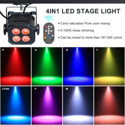 GWONG 4PCS 80W RGBW 4 IN 1 LED Par Lights DJ Light DMX Remote Control Stage Light Sound Activated Effect Light for Party Disco