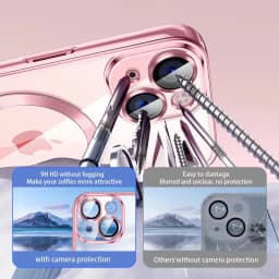 Clear Plating Ultrathin Silicone Case For iPhone 16 15 14 13 12 11 Pro Max 16 Plus Magsafe Magnetic Lens Film Protect Cover Pink
