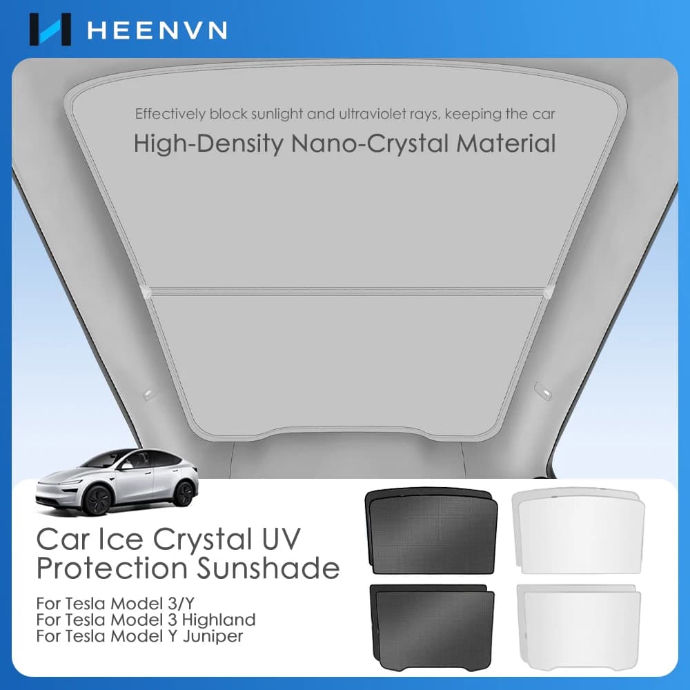 Heenvn For Tesla Model 3Y Model 3 Highland Model Y Juniper 2025 2026 Ice Cloth Buckle Glass Roof Sunshade Car Front Rear Sunroof