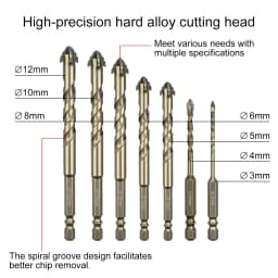 High-Four-Edged Serrated Eccentric Drill for Dry Drilling of Ceramic Tiles, Glass, Marble, Concrete, Stainless Steel Drill Bits