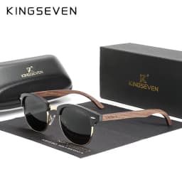 KINGSEVEN Brand Walnut Sunglasses Men Women Polarized UV400 Lens Wood Round Frame Glasses Vintage Retro Luxury Eyewear Patchwork