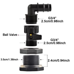 Rain Barrel Overflow Kit, 3/4 Inch Rain Barrel Valve, Barbed Fittings Connectors Tee Elbow Water Pipe Fittings