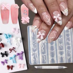 1Pcs 3D Bowknot Silicone Nail Molds+1Carving Pen Y2K Ballet Style Ribbon Nails Stencils Sculpture Bows Manicure Template Tools *