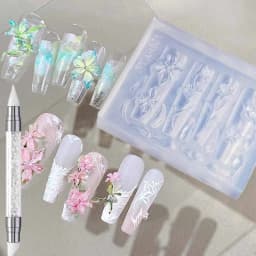 1Pcs 3D Bowknot Silicone Nail Molds+1Carving Pen Y2K Ballet Style Ribbon Nails Stencils Sculpture Bows Manicure Template Tools *