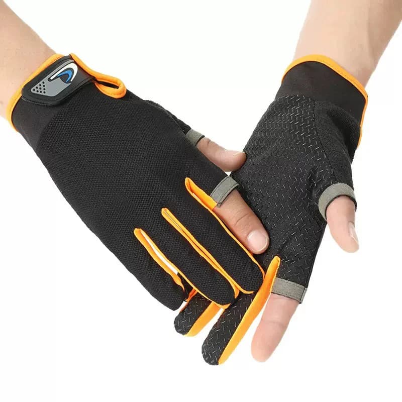 Summer Men Fishing Gloves Women Two Finger Cut Male Touchscreen Angling Anti-Slip Sun-Proof Breathable Cycling Fitness Gloves
