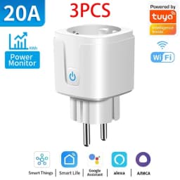 WiFi 20A Socket With Power Monitoring Work With Tuya Smart EU Plug Timer Child Lock Outlet Google Home Alice SmartThings Alexa