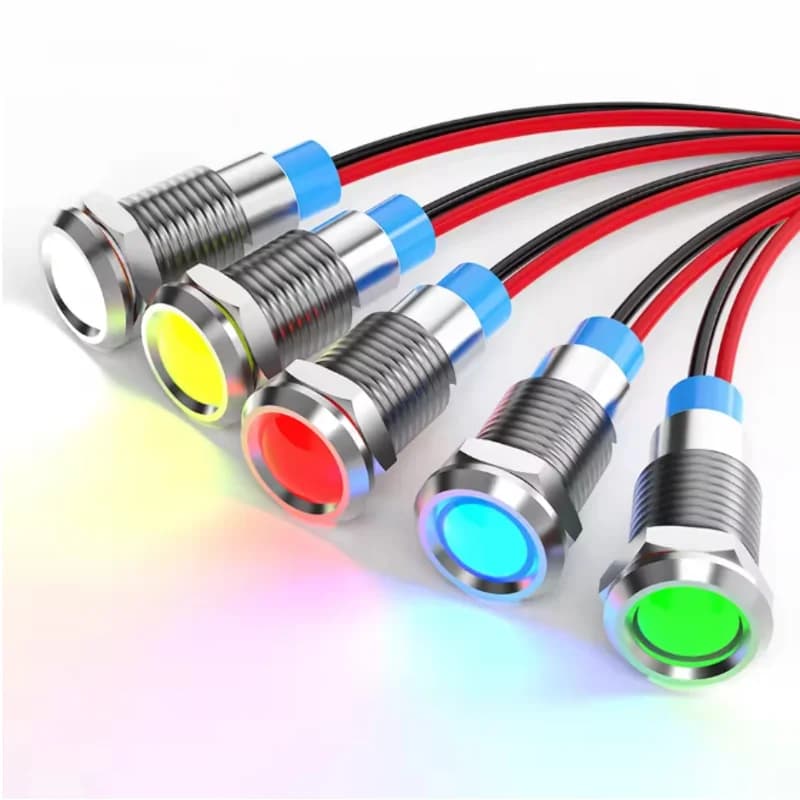 6mm LED waterproof metal indicator light signal light with wire 6V -12V -24V 24V 220V red/yellow/blue/green/white metal button