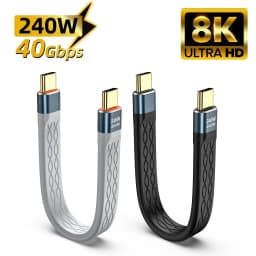 Type-C to Type-C 240W Short Cable Fast Charging USB-C Cord 40Gbps Data Transfer 8K Flat Slim FPC Data Charge Extension Cable ﻿