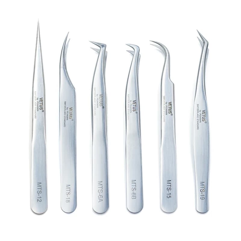 VETUS Original New MTS Series Silver Tweezers for Eyelash Extensions Stainless Steel Hyper Fine Tip Anti Static ESD Tweezers