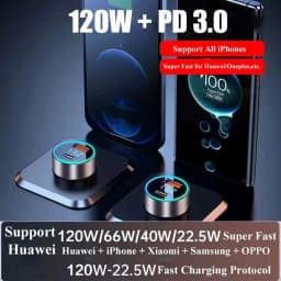 2 Port Super Fast USB Car Charger For iPhone 14 Pro Max 13 12 11 Samsung S23 S22 120W Quick Charging Adapter