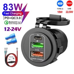 NEW 4 Ports Dual PD Dual QC 3.0 USB Car Charger with Voltmeter Socket Power Outlet Adapter Waterproof for 12V/24V Car Boat