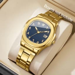 Luxury Men Business Watches Fashion Square Dial Stainless Steel Strap Quartz Watch with Calendar For Mens Clock(Without Box)