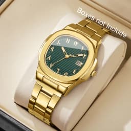Luxury Men Business Watches Fashion Square Dial Stainless Steel Strap Quartz Watch with Calendar For Mens Clock(Without Box)