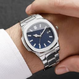 Luxury Men Business Watches Fashion Square Dial Stainless Steel Strap Quartz Watch with Calendar For Mens Clock(Without Box)