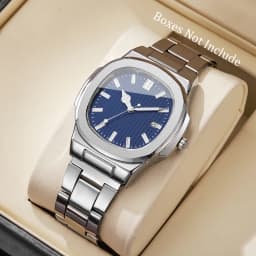 Luxury Men Business Watches Fashion Square Dial Stainless Steel Strap Quartz Watch with Calendar For Mens Clock(Without Box)