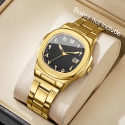 Luxury Men Business Watches Fashion Square Dial Stainless Steel Strap Quartz Watch with Calendar For Mens Clock(Without Box)