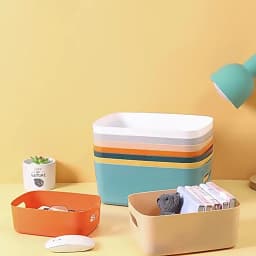 5pcs Stackable Storage Box Set,Rectangular Plastic Organizer Containers,Durable, Reusable,for Kitchen,Bathroom,Dorm Essentials