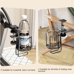 2 in 1 No Drill Desk Cup Holder Adjustable Upgraded Arm Clamp Stand 360 Degree Rotating Table Edge Clamp Anti-Fall Cup Holder